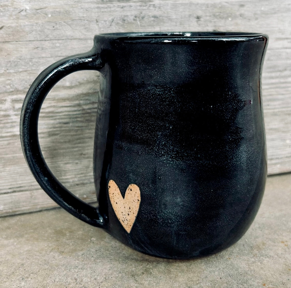 Black Sparkle Mug with Raw Heart