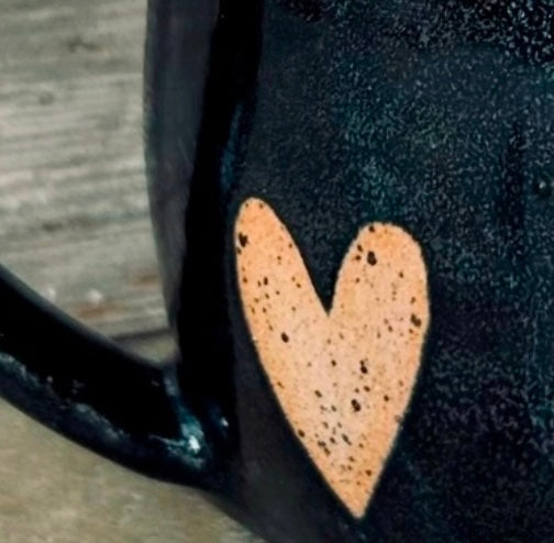 Black Sparkle Mug with Raw Heart