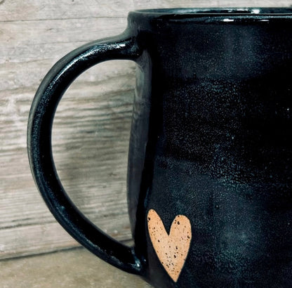 Black Sparkle Mug with Raw Heart