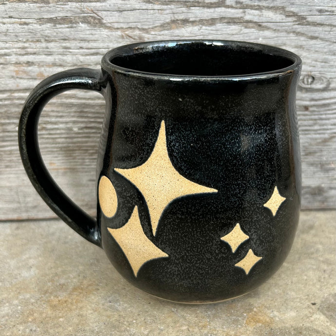 Black Sparkle/Raw Star Belly Mug