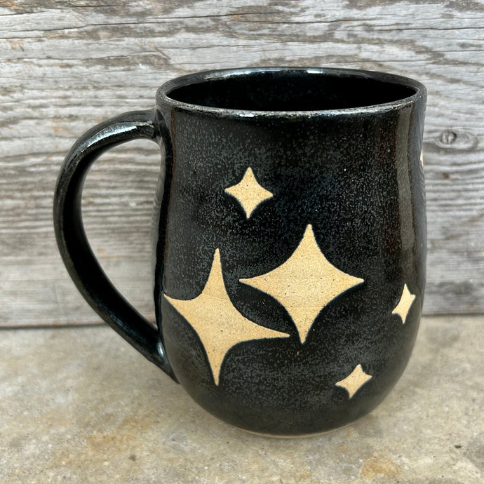 Black Sparkle/Raw Stars Belly Mug